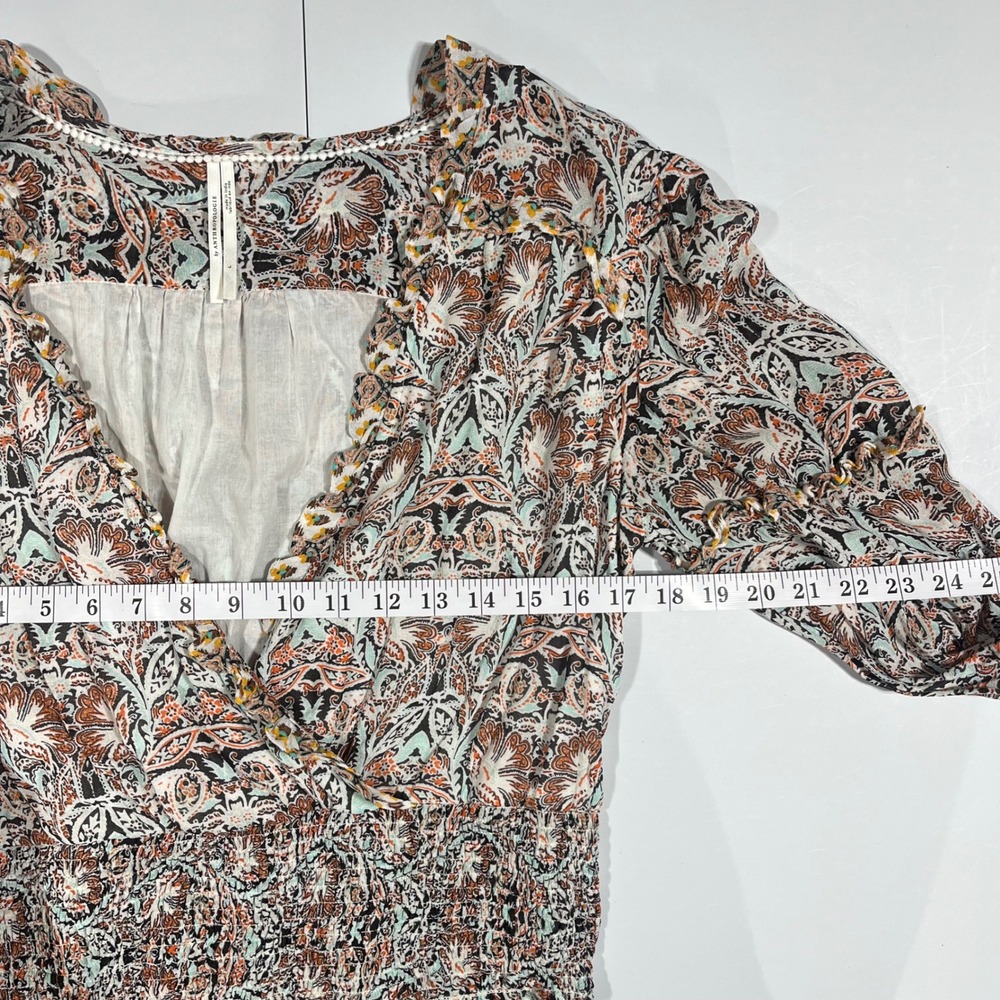 Anthropologie Babydoll Smocked Romantic Ruffle Top Boho Womens Large Feminine - Picture 12 of 13